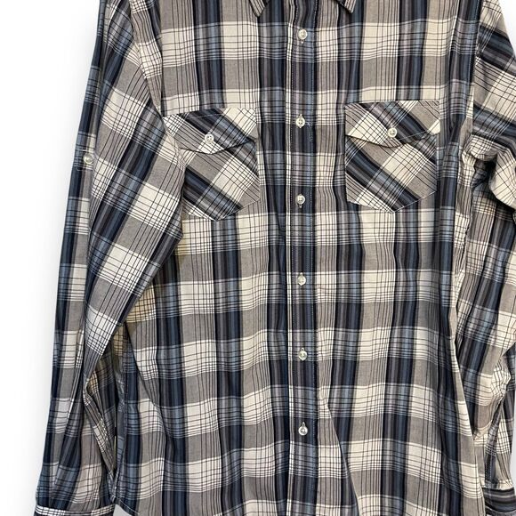 Airwalk Button Up Shirt Men's Large Gray Pockets Casual Western Outdoor Plaid - Picture 4 of 11